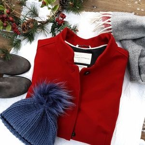 Banana Republic Red Italian Wool Dress Coat XL